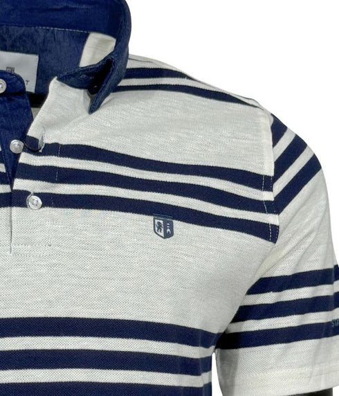Polo piqué blanc avec bande bleu nuit